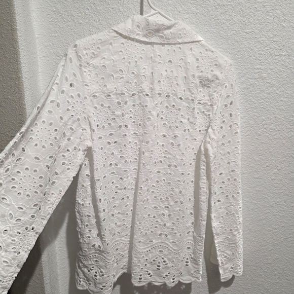 White Eyelet Button Down Blouse - Picture 3 of 4